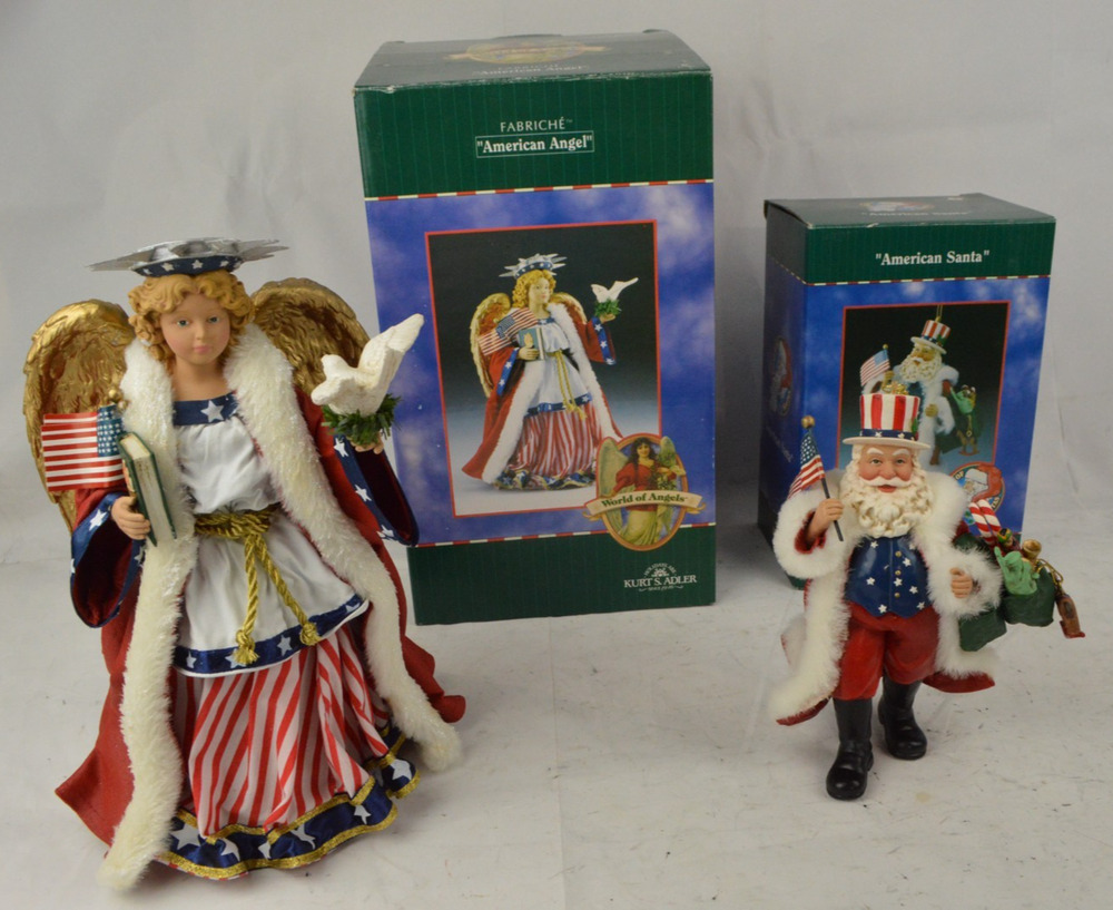 Kurt Adler American Angel & Santa Patriotic Figurines Set of 2 w/ Boxes